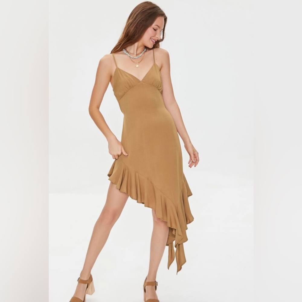 Forever21 Handkerchief Flounce Midi Dress, Size Medium, Color Maple